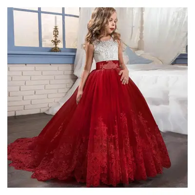 (red, 140) Toddler Kid Girl Lace Sleeveless Princess Gown Party Tulle Dress Cosplay Clothes