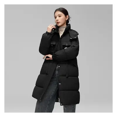 (black, XL) Autumn Winter Thick Warm Jacket Women Solid Color Hooded Coat Parkas Medium Long Zip