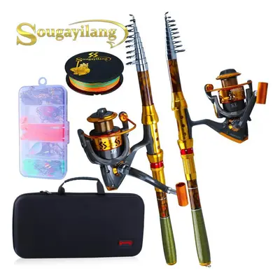 (2.1M Rod&Reel 2000) Travel Fishing Rod Combos1.8m-3.6m Carbon Fiber Telescopic Fishing Rod 1bb 