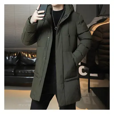 (army green, XXXXL) Men Winter Warm Thick Long Solid Color Parka Coat Men Waterproof Hooded Park