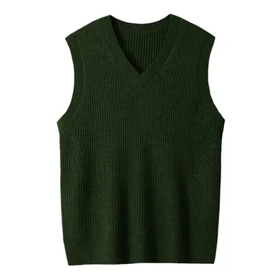 (dark green, 4XL) Men&apos;s V-neck Knitted Sweater Vest Plain Sleeveless Pullover Knitwear Loos