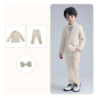 (khaki, 120) 3pcs Children&apos;s Dress British Suit Set Flower Children&apos;s Wedding Dress Ho