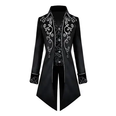 (black, L) Style Halloween Party Cosplay Costume Men&apos;s Victorian Steampunk Windbreaker Retr