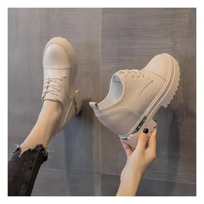 (beige, 34) Fujin Genuine Leather Women Casual Shoes White Running Sport Female Sneakers Platfor