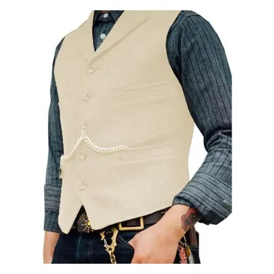 (ivory, L) Men&apos;s Suit Vest Brown Herringbone Wedding Waistcoat Steampunk Style