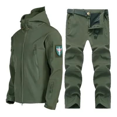 (green, M) Winter Fleece Windproof Warm Men&apos;s Suit Shark Skin Soft Shell Jackets+ Pants Set