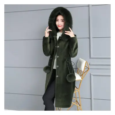 (army green, L) Women Winter Casual Warm Parka Jacket Solid Outwear Coat Fur Overcoat