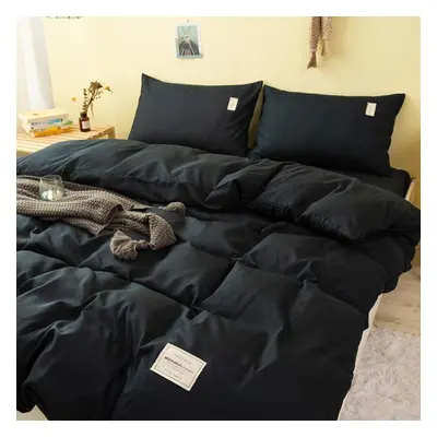 (navy blue, 220*240cm) Pure Color Bed Linen And Duvet Cover Bedding Double Four-piece Suit