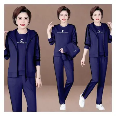 (blue, XL) Ladies Casual Plus Size Sports Suit Autumn/winter Sweater Pullover + Sports Pants Thr