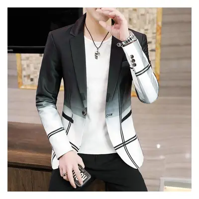 (white, XL) Men Suit Jackets Spring Autumn Plaid Slim Business Formal Casual Check Blazers Offic