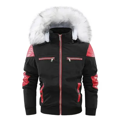 (red, XXL) Large White Wool Short Cotton Jacket Insert Leather Men&apos;s Cotton Jacket Men&apos