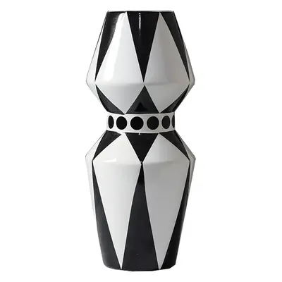 (14x14x34CM) Geometric Black And White Striped Ceramic Vase Home Decor