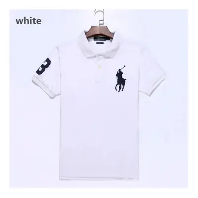 (White, XL) Men's Custom Fit Polo Shirt Cotton Short Sleeve Large Pony Polo Top