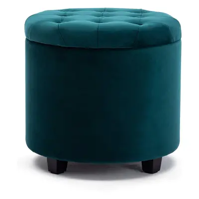 (Velvet, Teal) 45cm Round New Velvet Padded Seat Ottoman Storage Stool Box, Footstool Pouffes Ch