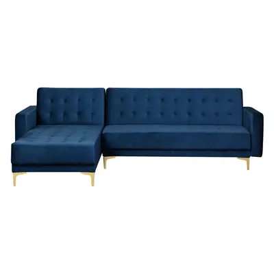 Right Hand Velvet Corner Sofa Navy Blue ABERDEEN