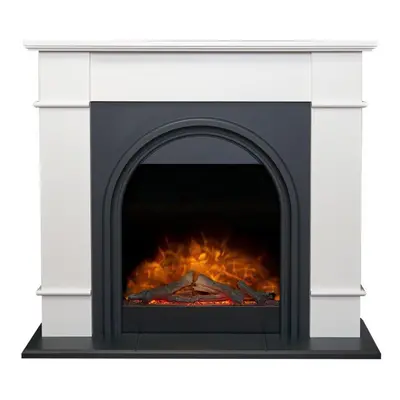 Adam Chesterfield Electric Fireplace Suite in White & Charcoal Grey, Inch