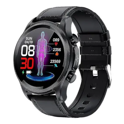 (Black Leather) Blood Glucose Smart Watch Ecg ppg Monitoring Blood Pressure Body Temperature Sma