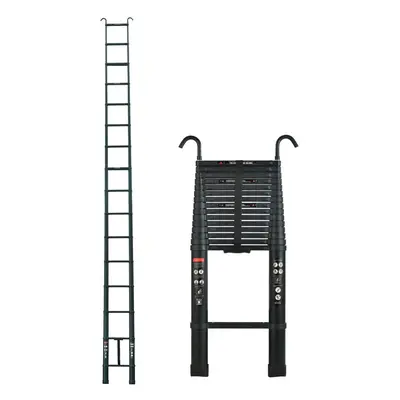 (3.8M Telescopic Ladder with Hooks(Black)) Multi-Purpose Aluminium Portable Telescopic Ladder