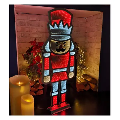 74cm Infinity Light up Standing Nutcracker Christmas Decoration with Red & White LEDs on Metal B