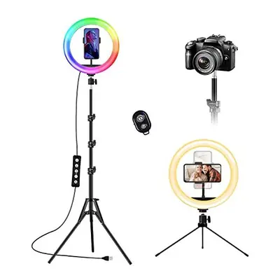 10 inch Selfie Ring Light with Tripod Stand & Phone Holder, LED Desk/Floor Ring Lights, Colors R