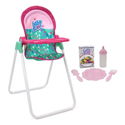 Baby Alive: Doll Highchair Set Green Pink Hearts for Dolls Up to Matching Feeding Accessories Ro