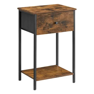 VASAGLE Nightstand Side Table with Fabric Drawer 24-Inch Tall End Table with Storage Shelf Bedro