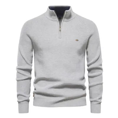 (light grey, 55-65 kg) New Autumn Cotton Zipper Cardigans For Men Fashion Casual Social Men Swea