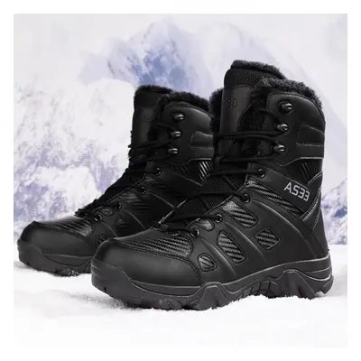 (black, 46) Tuinanle Men&apos;s Winter Plush Boots Warm Outdoor Shoes High-top Breathable Hiking