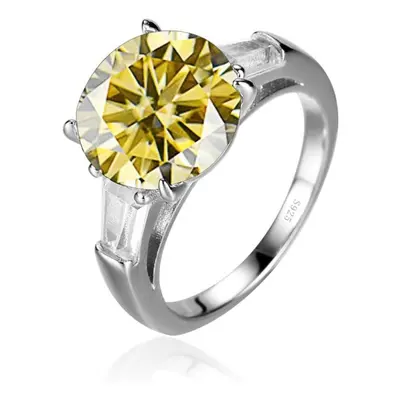 (yellow, 6) Bagueringen Luxury Big Carat Moissanite Diamond Ring Sterling Silver Jewelry Classic