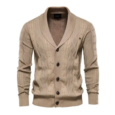 (khaki, 75-82 kg) Aiopeson Cotton Cardigan Men Casual Single Breasted Solid Color Business Mens 