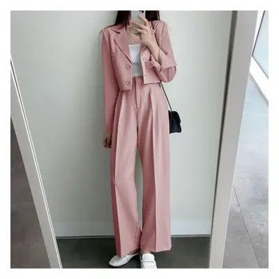 (pink, XL) Two Piece Sets Women Outifits Fall Office Lady Pants Korean Blazer Suits Long Sleeve 