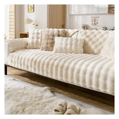 (beige, 110x160cm) Thicken Imitation Rabbit Fur Plush Sofa Slipcover Non-slip Soft Sofa Towel Co