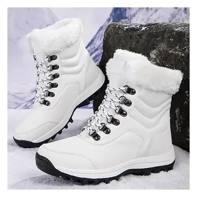 (white, 40) Tuinanle Winter Ladies Boots Fur Plush Snow Boots Women&apos;s Platform Ankle Boots 