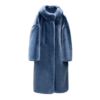 (blue, XS) Women&apos;s Winter Mink Fur Plush Thick Plush Loose Hooded Jacket Thickened Fur Loos