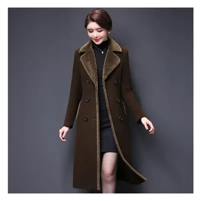 (coffee, XXXL) Women Wool Blends Coat Winter Fashion Thicken Cashmere Collar Long Jacket Warm Sl