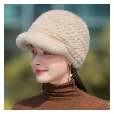 (as the picture, 55-59cm) Mink Hair Duck Tongue Hat Korean Edition Fashion Autumn Winter Fur Hat