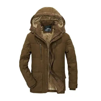 (coffee, L) Good Quality Male Fit Winter Coats Multi-pocket Cargo Jackets Men Long Winter Coats 