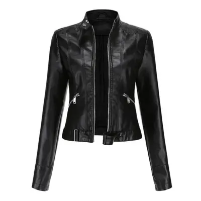 (black, 3XL) Leather Jacket Women&apos;s Short Small Jacket Spring And Autumn Stand Collar Ladie