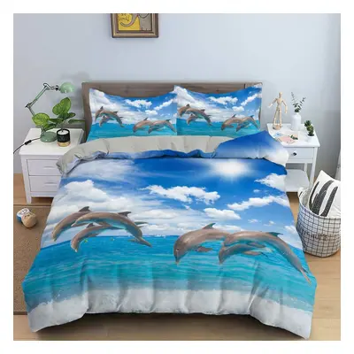 (as the picture, AU Double 180x210cm) 3D Ocean Animal Theme Bedding Set With Ocean View Quilt Co