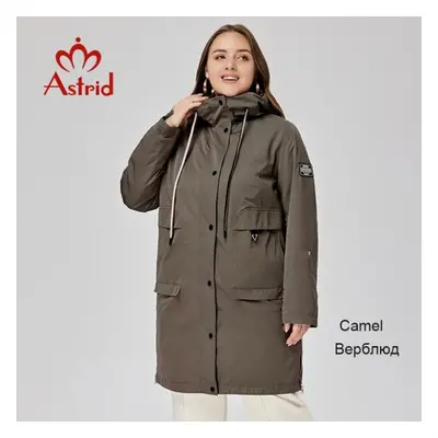 (camel, L) Astrid Women&apos;s Trench Coat Women Jacket Plus Size Windbreaker Casual Hooded Over