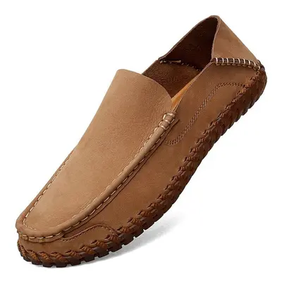 (light brown, 38) Handmade Genuine Leather Men&apos;s Casual Shoes Loafers Comfortable Moccasins