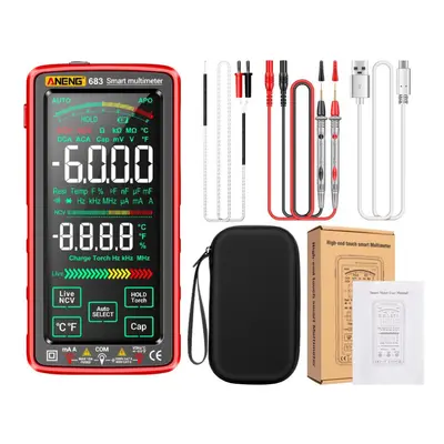 (red) Aneng 6000 Counts Large Touch Screen Digital Multimeter Smart Anti-burn Rechargeable Unive