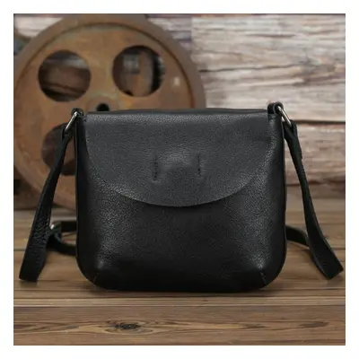 (black) Johnature Retro Genuine Leather Women Mini Bags Simple First Layer Cowhide Female Should