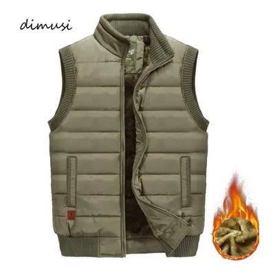 (khaki, XXL) Mens Jacket Sleeveless Vest Winter Male Fleece Warm Vest Coats Men Stand Collar Arm