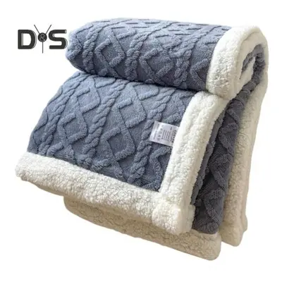 (blue, 2x2.3m) Winter Thickened Blanket Double-sided Fluff Plush Double-layer 3D Jacquard Solid 