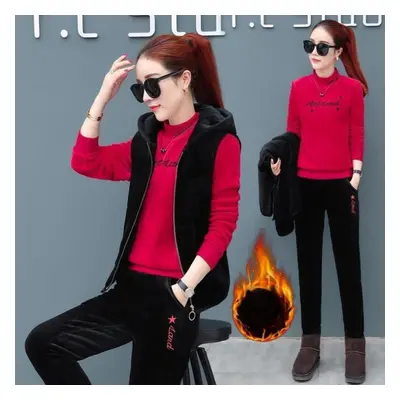 (red, 3XL) Plus Velvet Thickened Gold Velvet Winter Warmth Double-sided Velvet Casual Vest Sweat