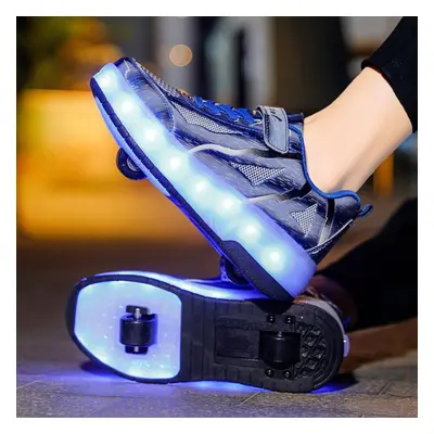 (blue, 35) Tuinanle Children&apos;s Led Shoesusb Charging Glowing Sneakers Led Light Wheels Roll