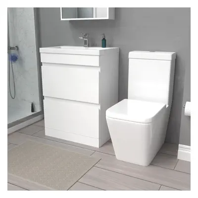 Nes Home 600mm Drawers Freestanding White Basin Vanity & Close Coupled Toilet