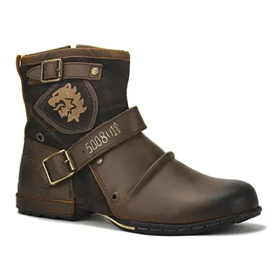 (brown, 40) Autumn And Winter New Fashion Buckle Cowboy Boots Round Toe Square Heel Short Tube C