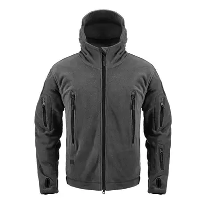 (gray, L) Tactical Fleece Jacket Men Winter Warm Hooded Military Jacket Casual Outdoor Hiking Ho